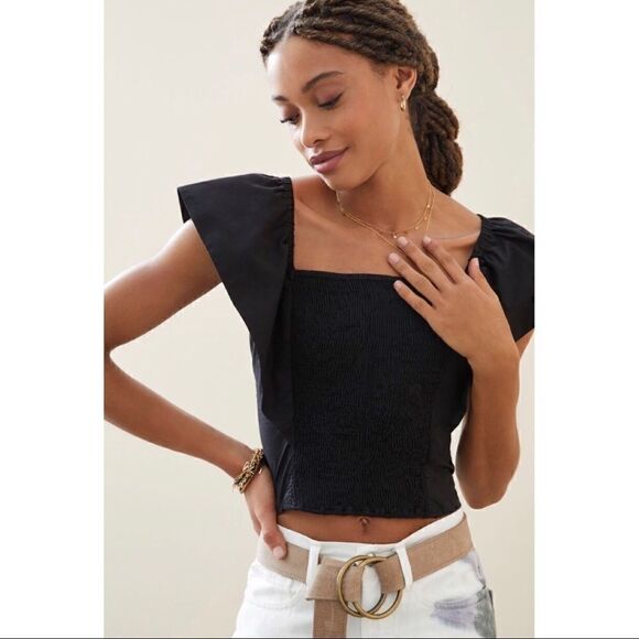 NEW Anthropologie Conditions Apply Black Flutter-Sleeved Blouse Top X-Large - Picture 1 of 3